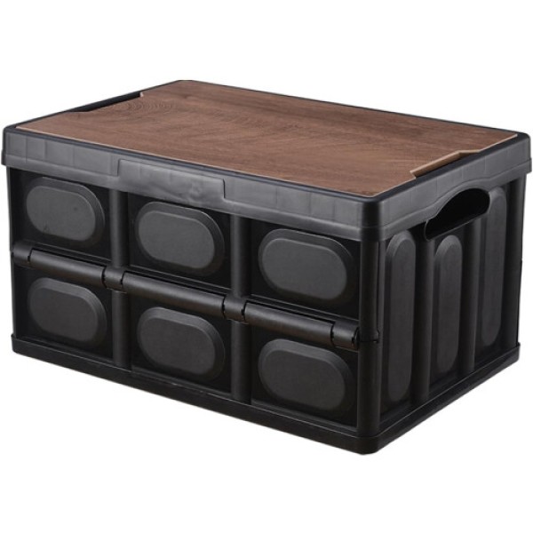 Keranjang Piknik Lipat dengan Tutup, Peti Plastik Tahan Air yang Kuat, Tempat Belanja Lipat, Kotak Penyimpanan Bagasi Mobil Hitam